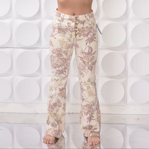 Anthropologie white jeans floral high rise denim pants Sz 26P Trouser Bootcut